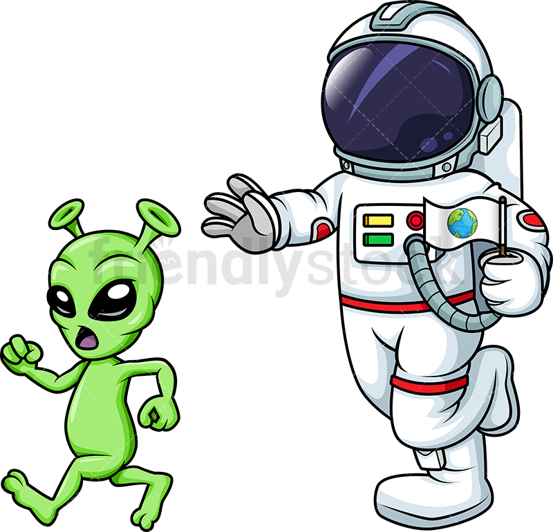 800x770 Astronaut Chasing Alien Cartoon Clipart Vector