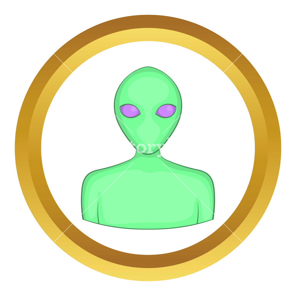 1000x1000 Alien Vector Icon In Golden Circle, Cartoon Style Isolated