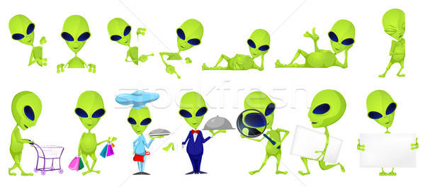 600x264 Vector Set Of Funny Green Aliens Illustrations Vector