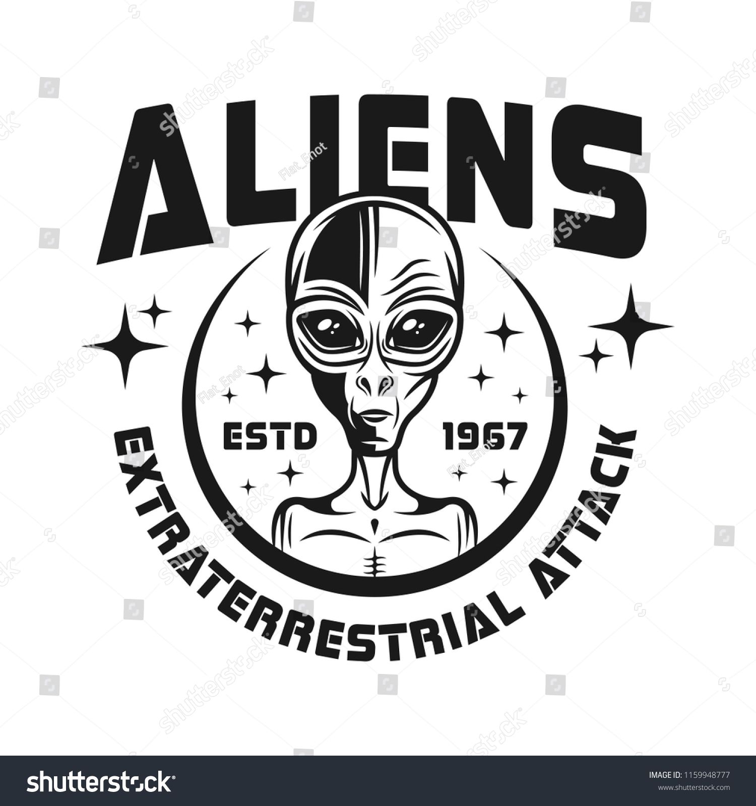 1500x1600 Aliens Vector Emblem In Vintage Monochrome Style Isolated On White