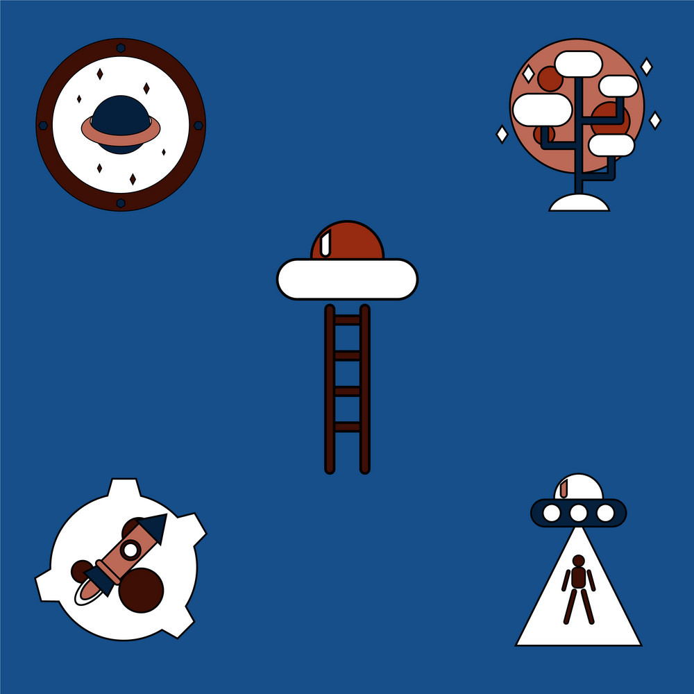 1000x1000 Collection Of Icons And Space Saucers And Aliens Vector