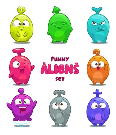 386x450 Funny Cartoon Colorful Aliens, Vector Isolated Characters Royalty