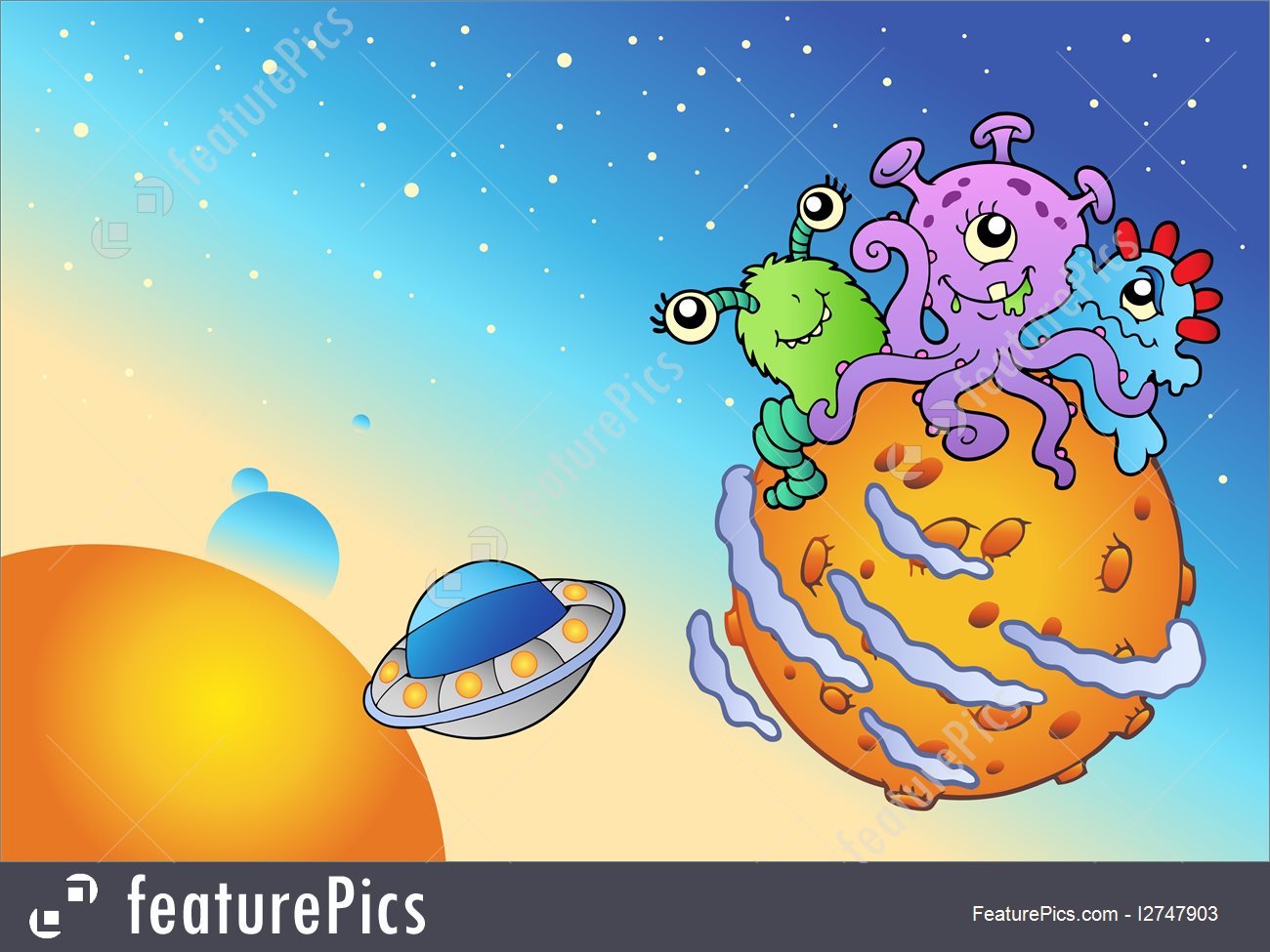 1300x975 Illustration Of Spacescape With Three Cute Aliens