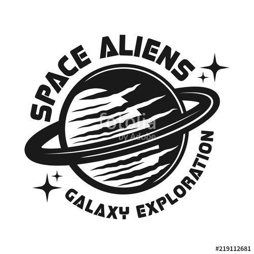 500x500 Planet With Aliens Vector Emblem In Vintage Style Stock Image