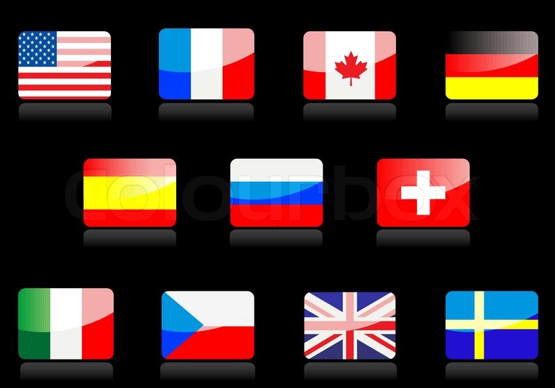 800x559 Glossy National Flags On The Black Stock Vector Colourbox