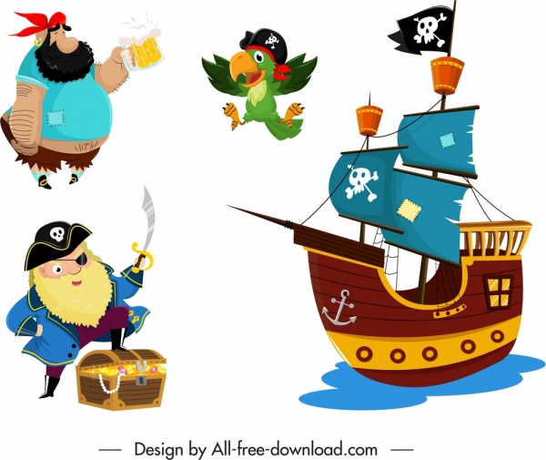 Pirate Design Elements Colored Cartoon Sketch Free Vector 600x505 Pirate Design Elements Colored Cartoon Sketch Free Vector
