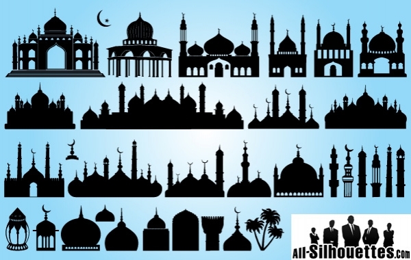600x380 Free Vectors Silhouette Islamic Mosque Pack All Silhouettes