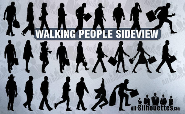 600x371 Walking People Silhouette Vector Free