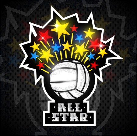 450x449 Multicolored Stars Fly Out From Volleyball Ball And Text All Star