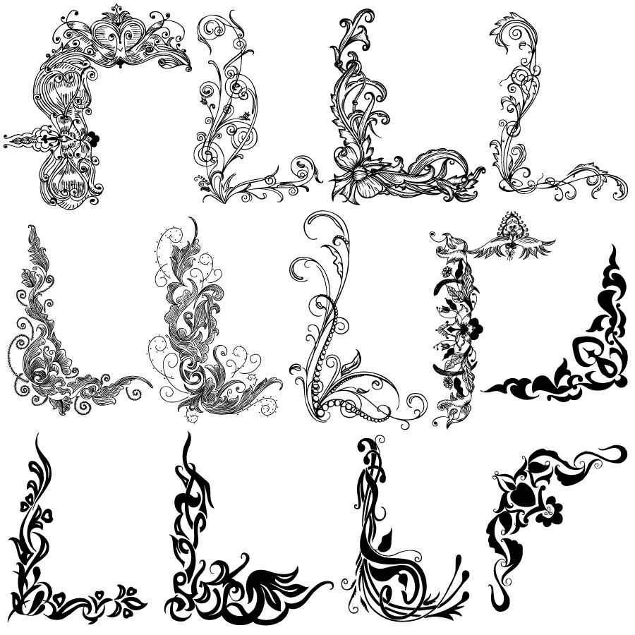 900x900 Hand Drawn Floral Corners Vector And Photoshop Brushes Pack
