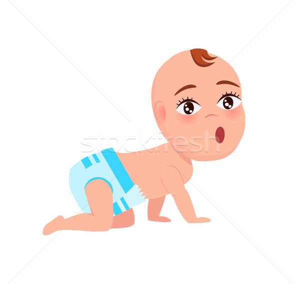 600x569 Toddler Infant In Diaper Crawl On All Fours Vector Vector