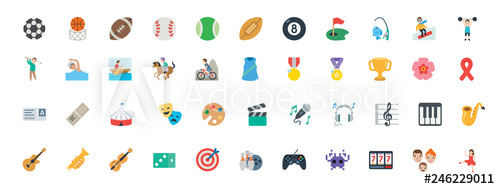 Sports, Music Instruments, Games Vector Illustration Symbols Set 500x189 Sports, Music Instruments, Games Vector Illustration Symbols Set