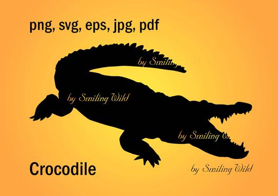 570x403 Crocodile Silhouette Clipart Animal Cut Out Vector Etsy