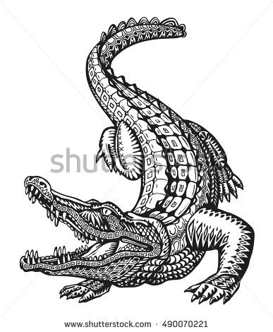 387x470 Crocodile Hand Drawn Ethnic Patterns Alligator, Animal Sketch