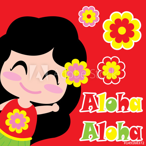 500x500 Cute Girl Says Aloha Vector Cartoon, Summer Postcard, Wallpaper