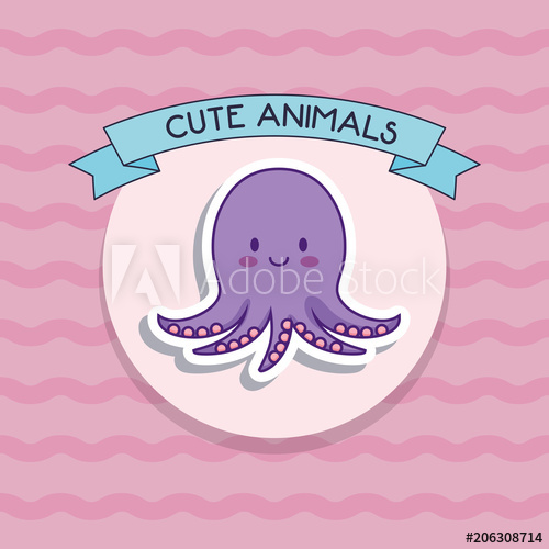 500x500 Decorative Ribbon With Cute Octopus Over Pink Background, Colorful