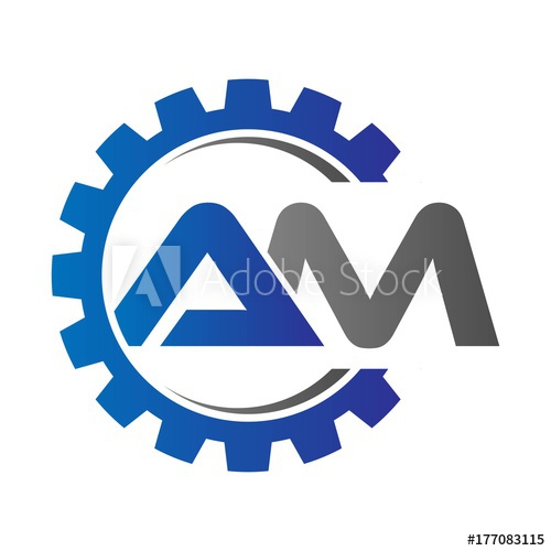 500x500 Am Initial Logo Vector With Gear Blue Gray
