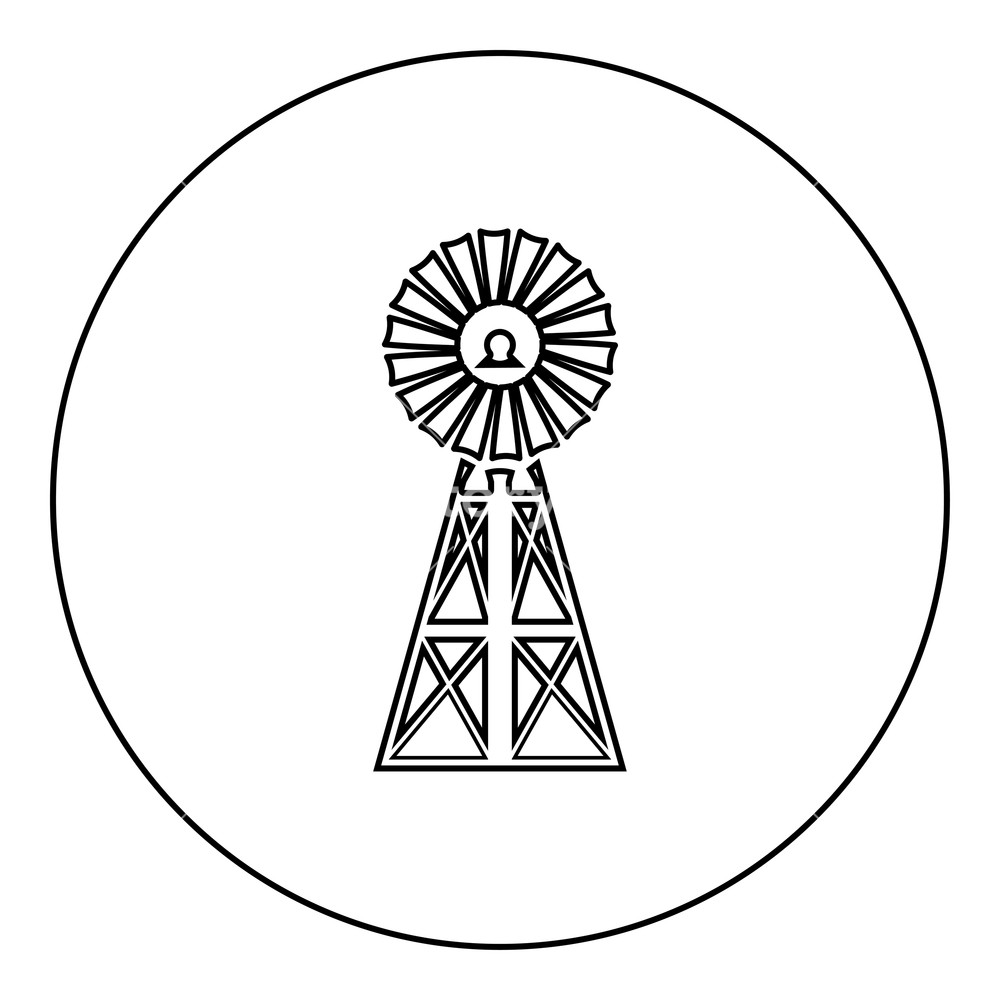 1000x1000 Wind Turbine Windmill Classic American Icon Black Color In Round