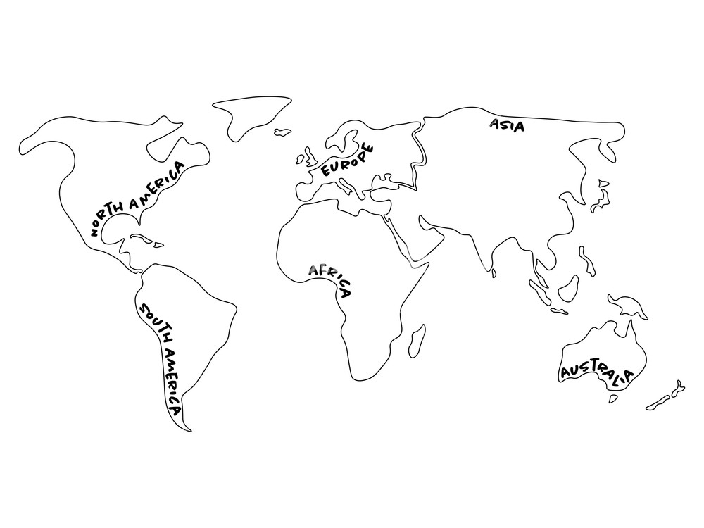 Карта мира материки черно белая