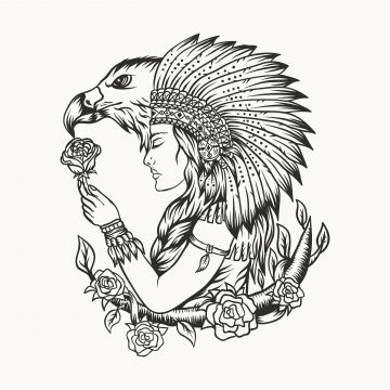 360x360 Female Native American Eagle Vector Illustration, American, Animal