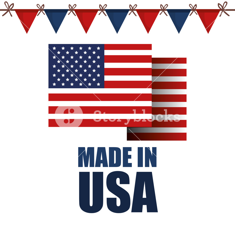 1000x1000 American Flag With Made In Usa Sign And Festive Banner Over White