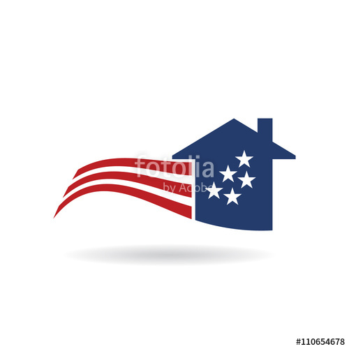 500x500 American Flag House Logo Vector Graphic Design Stock Image