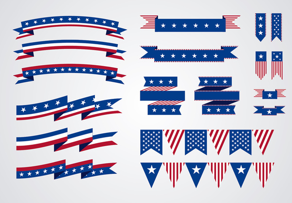600x417 American Elements And Flags Hanging Ribbon Vector Free Vector