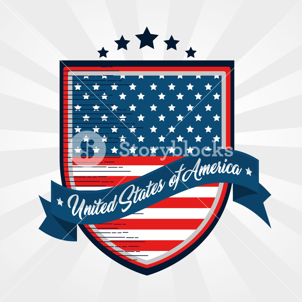 1000x1000 American Flag Shield And Ribbon Over White Background Vector