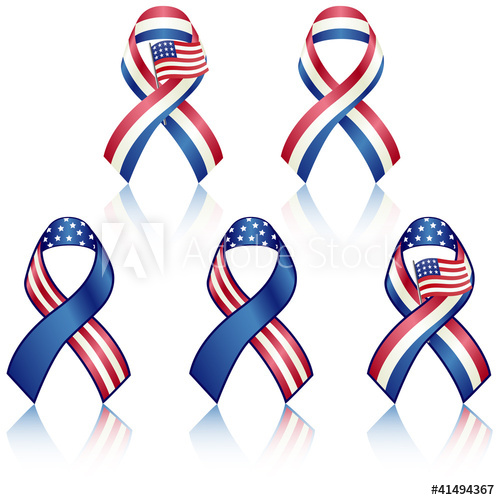 500x500 American Flag Ribbons Set Vector Isolated On White