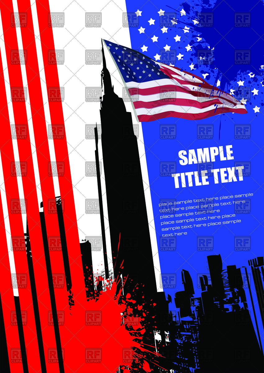 850x1200 Background With Ny Cityscape Silhouette And American Flag Vector