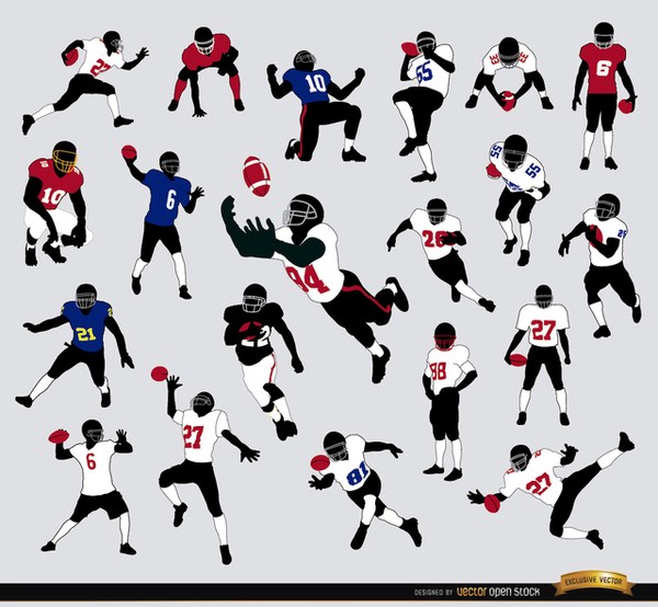 600x554 Silhouettes Of American Football Players Free Vector