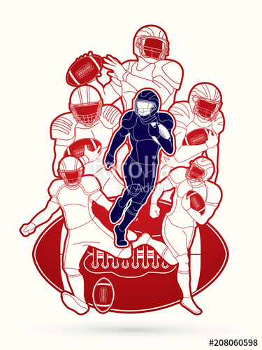 375x500 Group Of American Football Player, Sportsman Action, Sport Concept