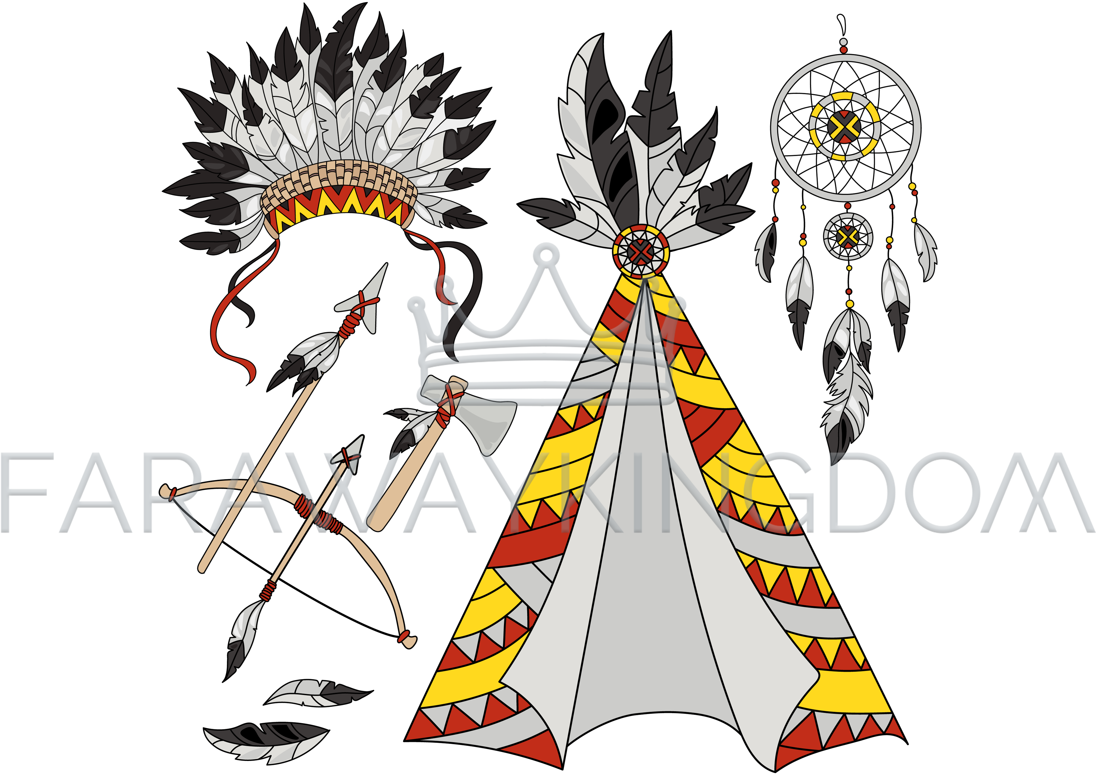3508x2480 Pocahontas World American Indians Vector Illustration Set