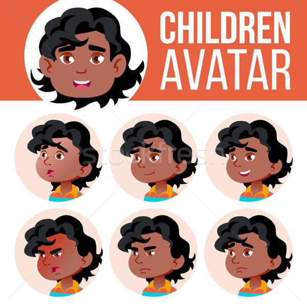 600x600 Black, Afro American Boy Avatar Set Kid Vector Kindergarten Face