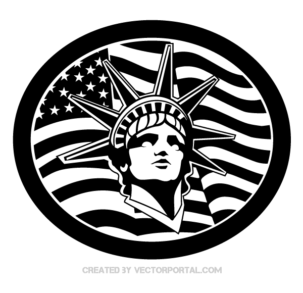 600x580 Statue Of Liberty With American Flag Vector Image