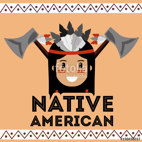 500x500 Native American Portrait Traditional Axe Weapons Vector