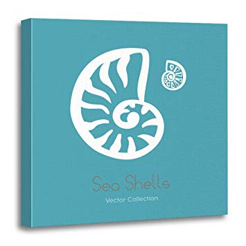 355x355 Emvency Canvas Wall Art Print Blue Beach With Seashell