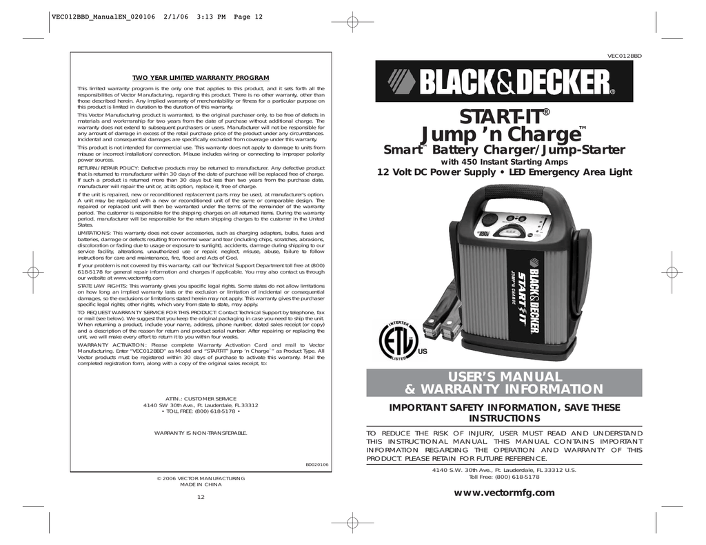 1024x791 Vector Start It Jump Start System User`s Manual