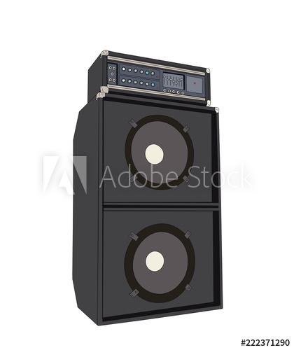 420x500 Big Vintage Bass Amplifier Vector Illustration Isolated With White
