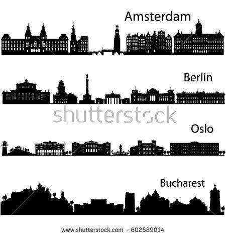 450x470 Berlin,oslo,bucharest,amsterdam Detailed Cities Silhouette