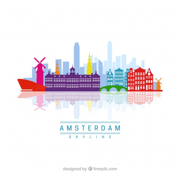 626x626 Colorful Amsterdam Skyline Vector Free Download
