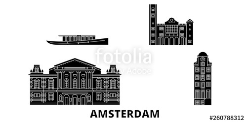 500x250 Netherlands, Amsterdam Flat Travel Skyline Set Netherlands