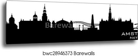 446x181 Amsterdam Netherlands City Skyline Vector Silhouette, Canvas Print