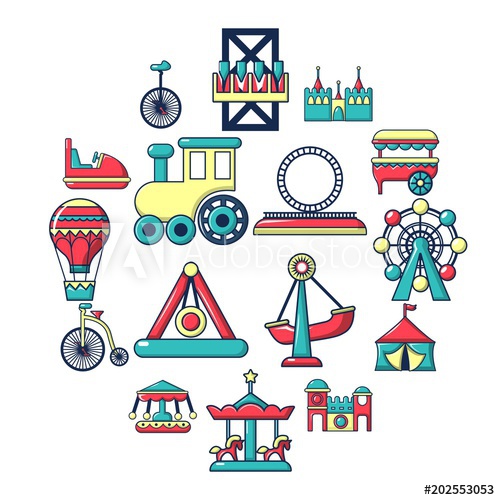 500x500 Amusement Park Icons Set Cartoon Illustration Of Amusement