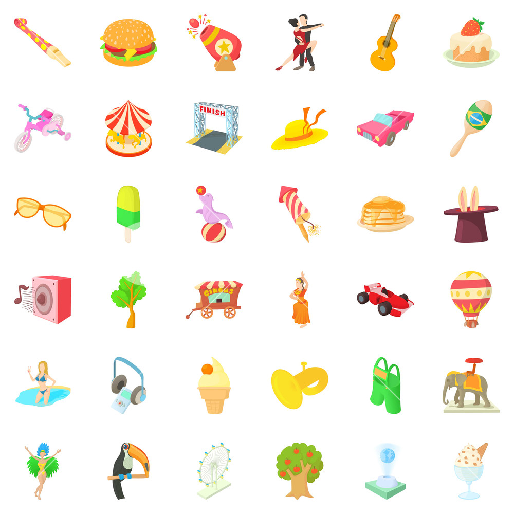 1000x1000 Amusement Park Icons Set Cartoon Style Of Amusement Park
