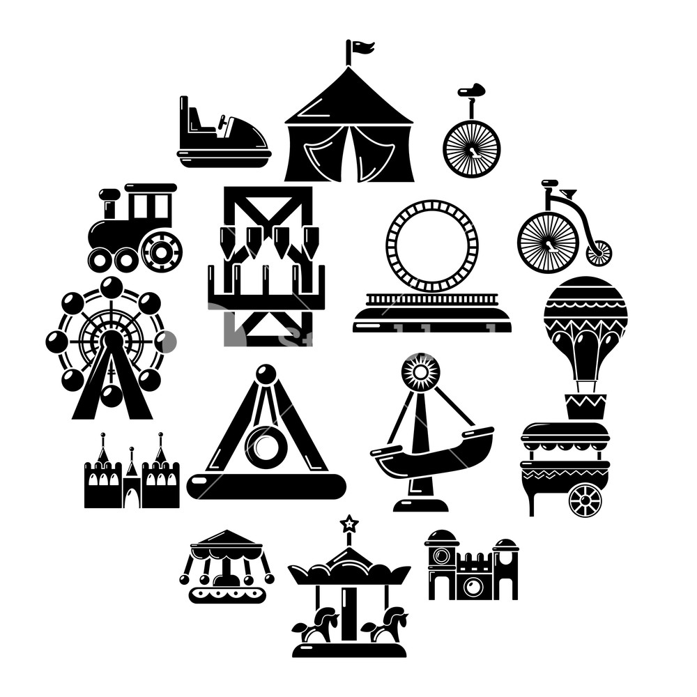 1000x1000 Amusement Park Icons Set Simple Illustration Of Amusement Park
