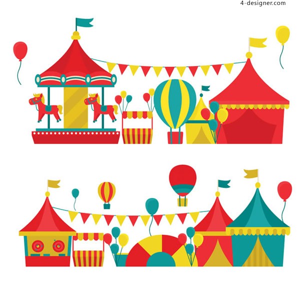 600x600 Designer Cartoon Amusement Park Vector