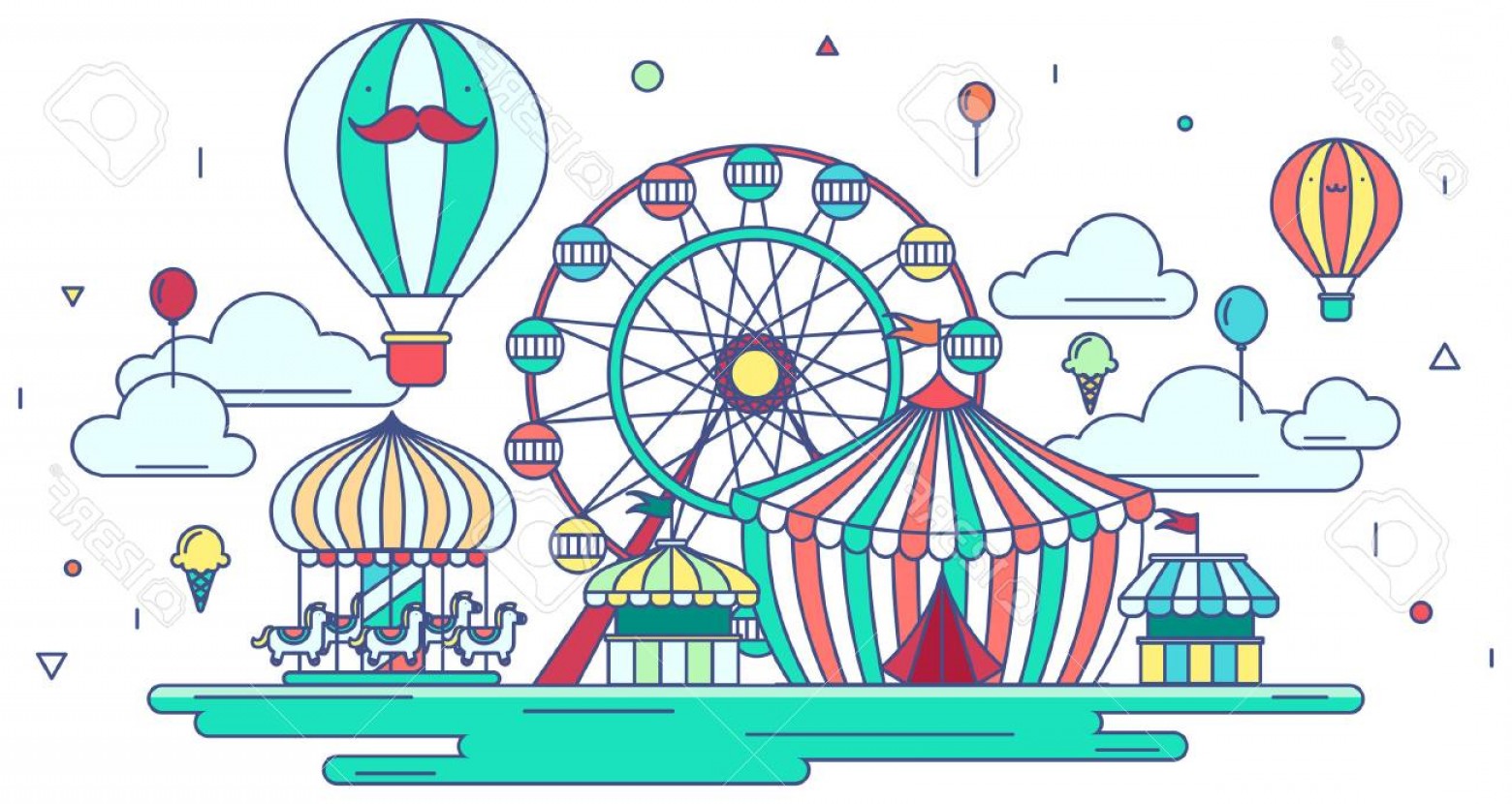 1560x830 Photostock Vector Flat Line Amusement Park Or Theme Park Graphic