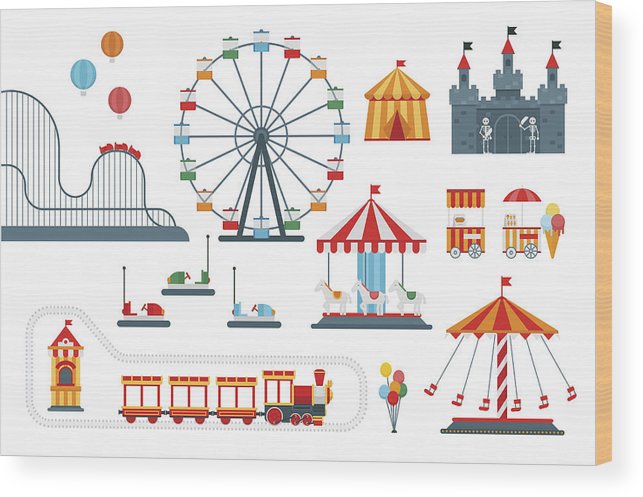 643x497 Amusement Park Vector Flat Elements For Map Wood Print