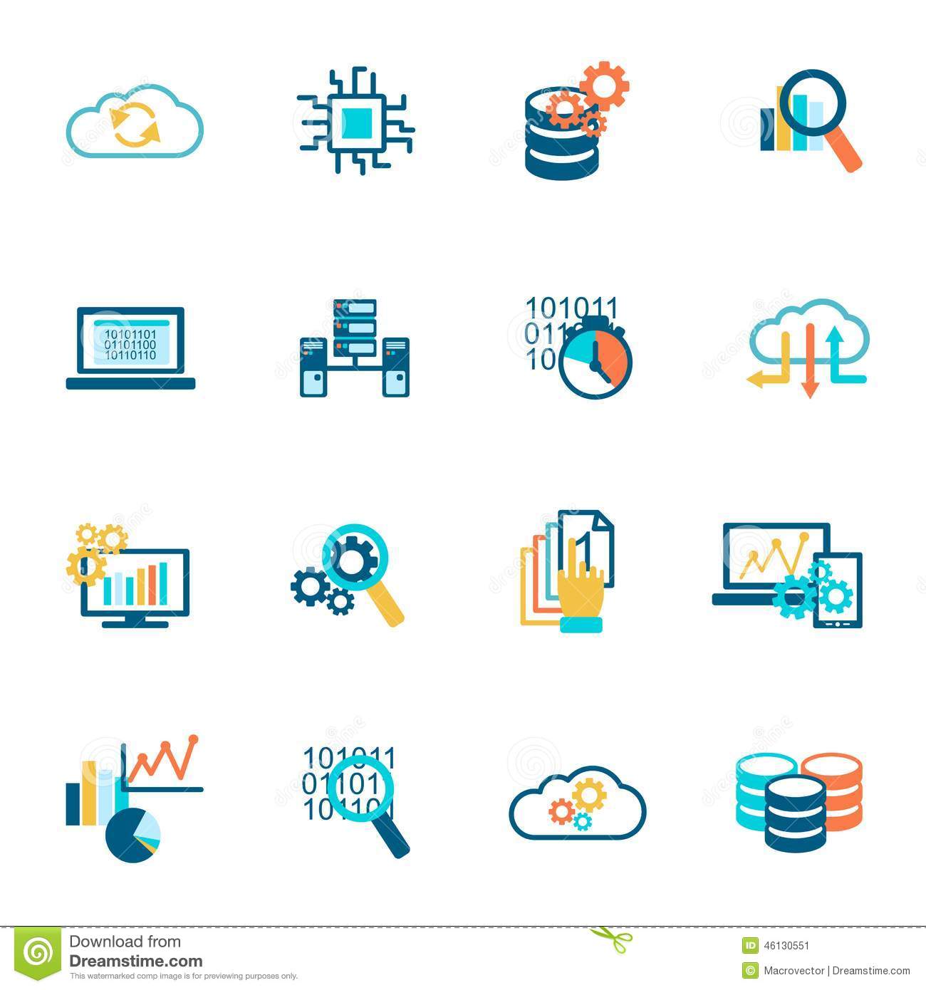 1300x1390 Database Analytics Icons Flat Stock Vector Illustration Clipart